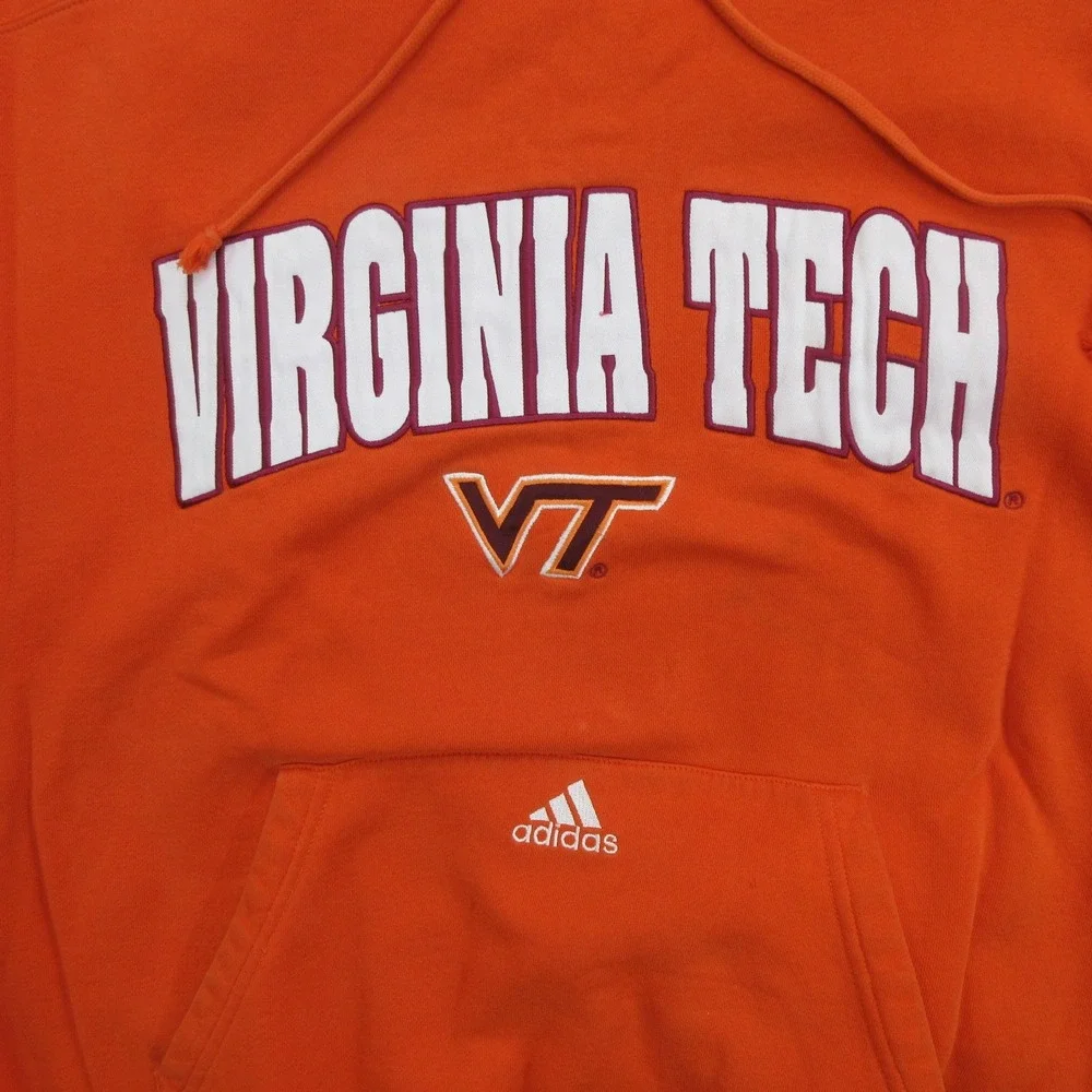 Adidas Hoodie 2XL Virginia Tech Hokies Orange Sweatshirt VT Vintage NCAA